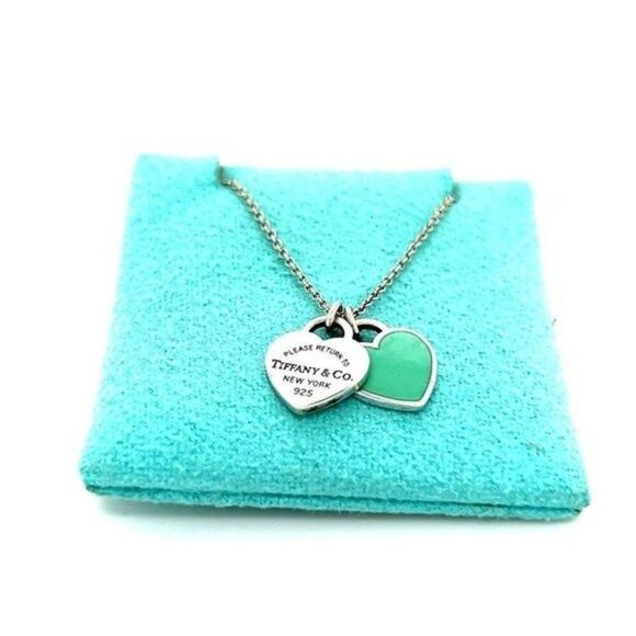 T&Co. 925 Mini Teal Double Heart Necklace - Picture 3 of 8